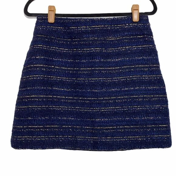 Loft‎ Blue & Gold Tweed Lined Mini Skirt - Picture 1 of 8